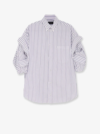 Balenciaga Tucked Sleeve Striped Cotton Shirt