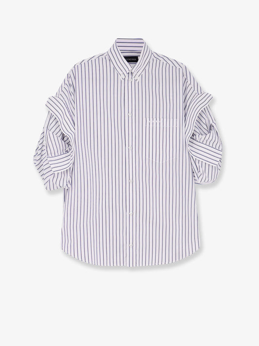 Balenciaga Tucked Sleeve Striped Cotton Shirt