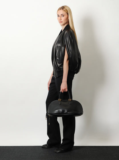 Balenciaga Bolero Bowling Medium Leather Bag - Blackplum
