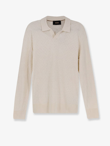 Boss Silk sweater with processing all-over - Open White
