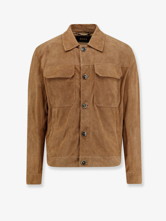 Boss Merfo perforated suede jacket - Mediumbeige