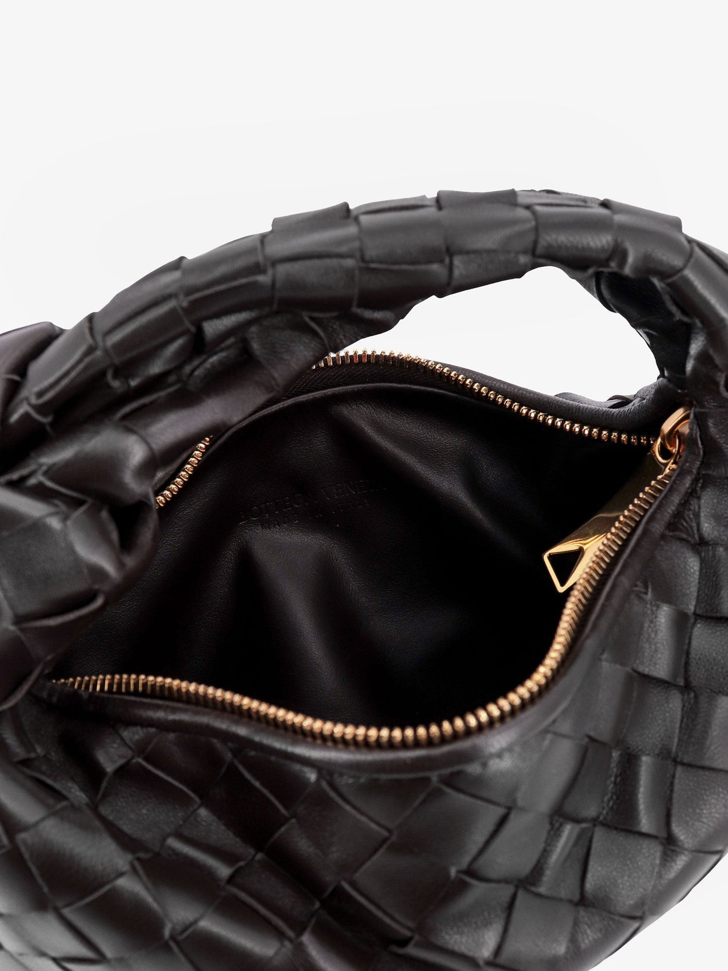 Bottega Veneta Mini Jodie Leather Handbag With A Foggy Mirror Effect Braided Motif