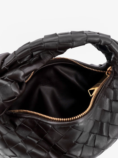 Bottega Veneta Mini Jodie Leather Handbag With A Foggy Mirror Effect Braided Motif