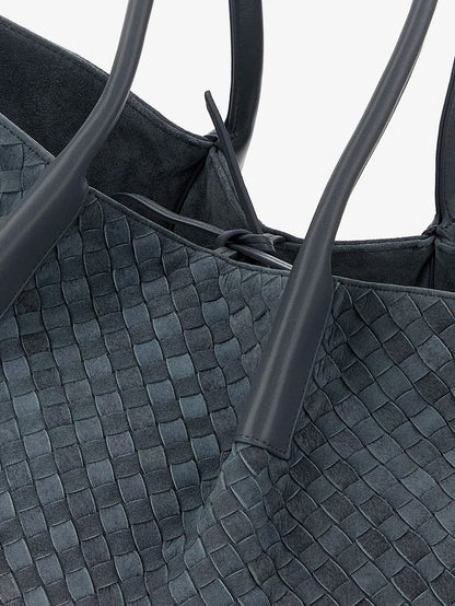 Bottega Veneta Pinacoteca Suede Handbag With Intrecciato Motif