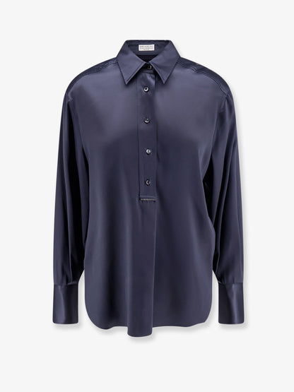 Brunello Cucinelli Silk shirt with Monili detail - Night Sky