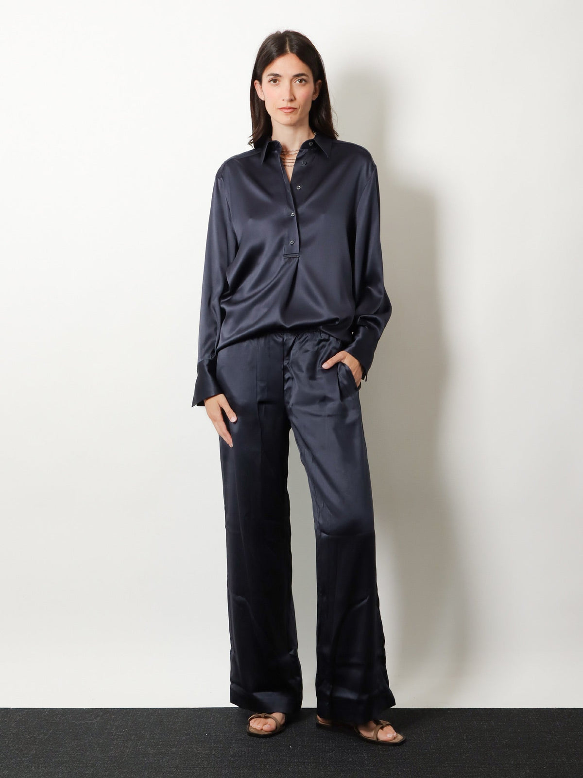 Brunello Cucinelli Silk shirt with Monili detail - Night Sky