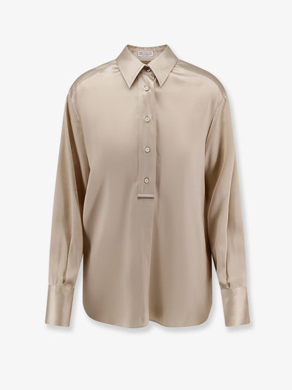 Brunello Cucinelli Silk shirt with Monili detail - Sand