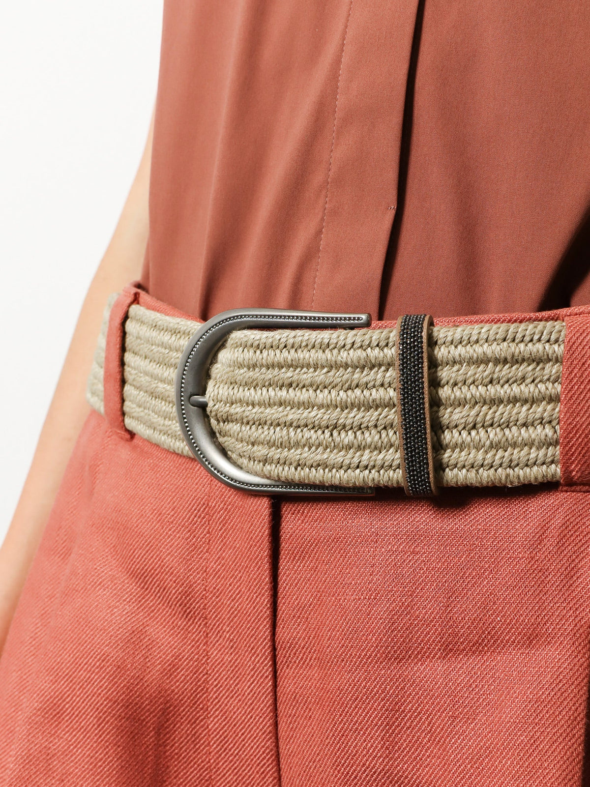 Brunello Cucinelli Linen belt with Shiny Loop detail - Greggio