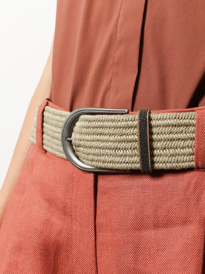 Brunello Cucinelli Linen belt with Shiny Loop detail - Greggio