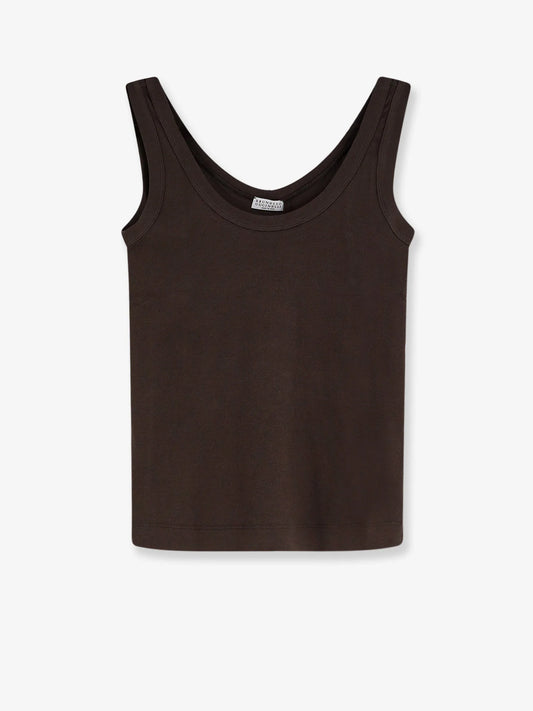 Brunello Cucinelli Cotton Blend Tank Top With Back Monili Detail
