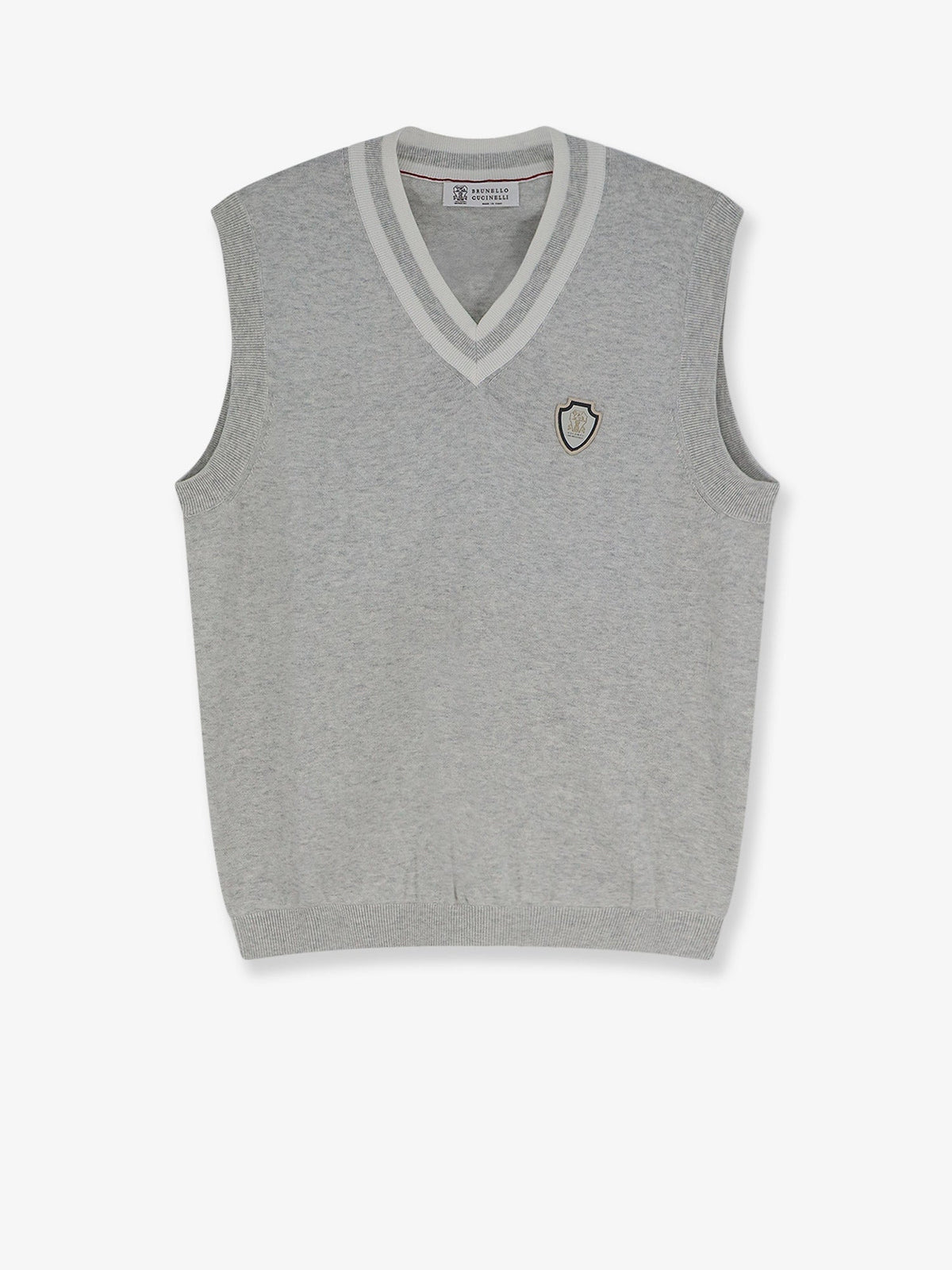 Brunello Cucinelli Cotton vest with front logo patch - Nebbiapanama