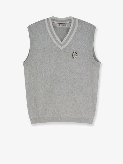 Brunello Cucinelli Cotton vest with front logo patch - Nebbiapanama