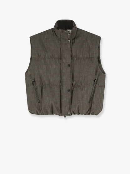 Brunello Cucinelli Sleeveless Effect Twill Denim Down Jacket