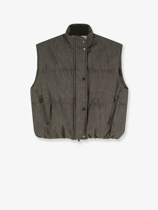 Brunello Cucinelli Sleeveless Effect Twill Denim Down Jacket