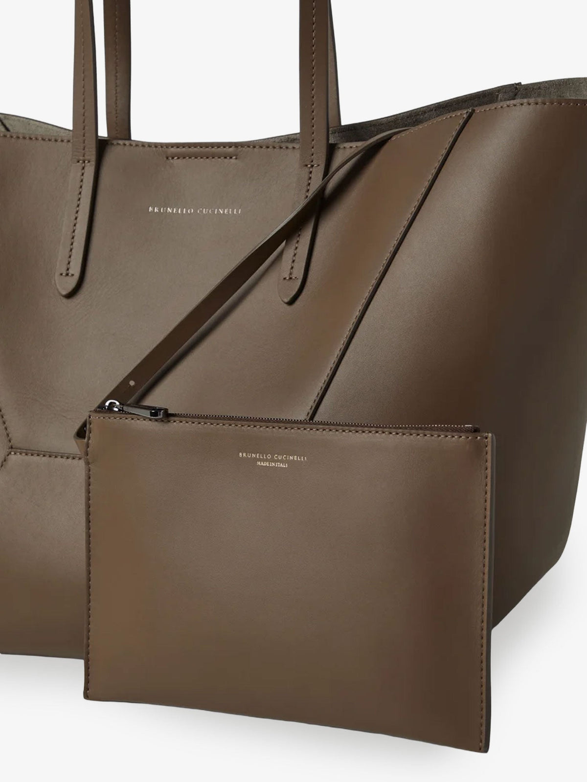Brunello Cucinelli BC Duo hammered leather handbag - Mud