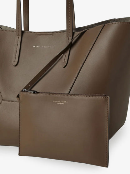 Brunello Cucinelli BC Duo hammered leather handbag - Mud