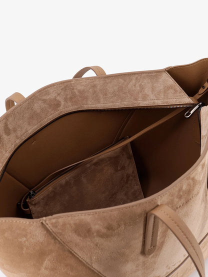 Brunello Cucinelli Bc Duo Suede Shoulder Bag With Engraved Logo