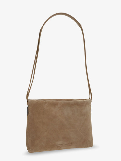 BRUNELLO CUCINELLI - Suede shoulder bag with logo on the front