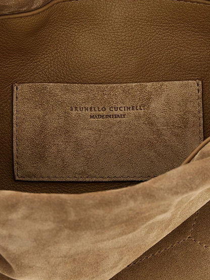 BRUNELLO CUCINELLI - Suede shoulder bag with logo on the front