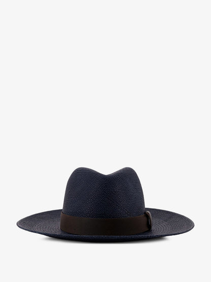 Brunello Cucinelli Raffia Fedora hat with Monili detail - Blue+T.Moro+Ultrablack