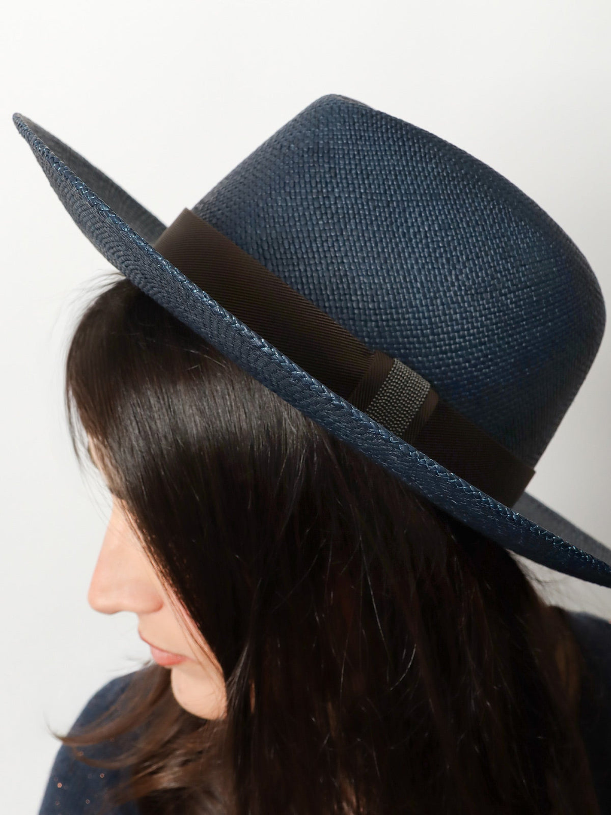 Brunello Cucinelli Raffia Fedora hat with Monili detail - Blue+T.Moro+Ultrablack