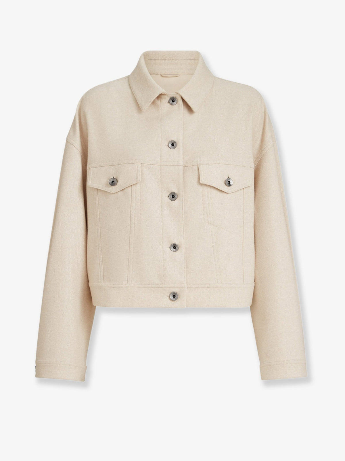 Brunello Cucinelli Cropped wool jacket with Monili profile - Beige