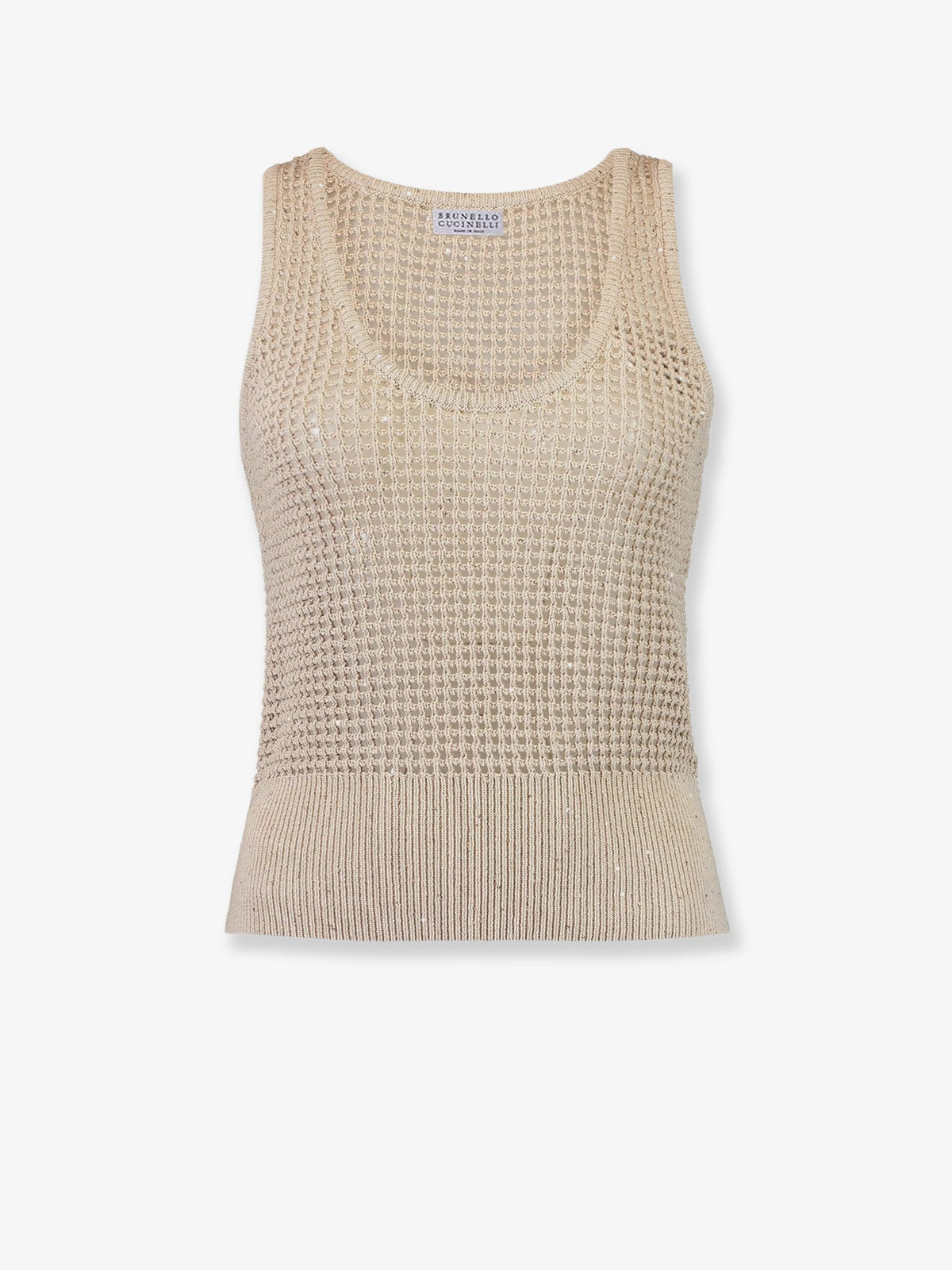 Brunello Cucinelli Openwork cotton knit top - Avena