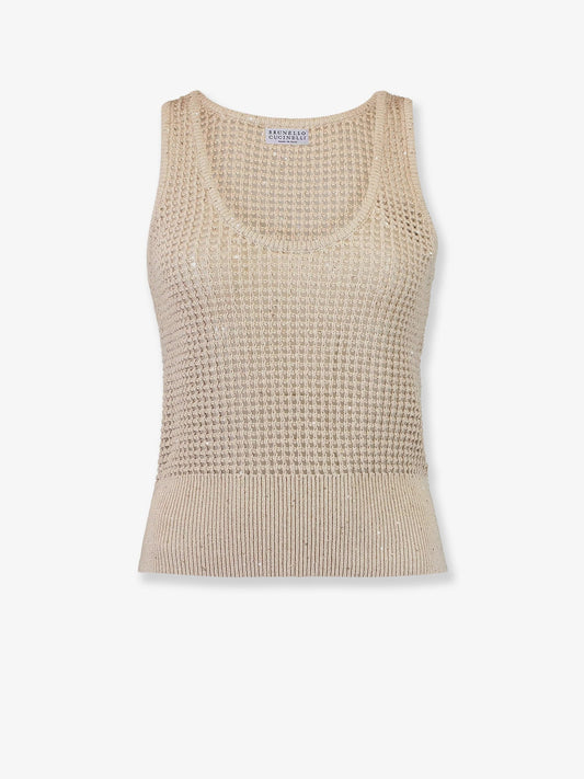 Brunello Cucinelli Openwork cotton knit top - Avena