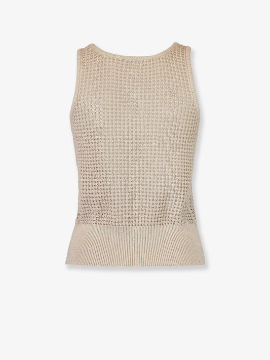 Brunello Cucinelli Openwork cotton knit top - Avena