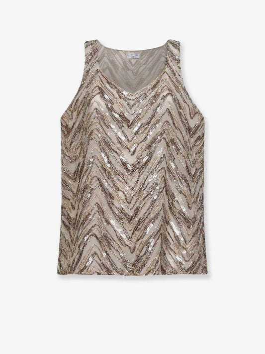 Brunello Cucinelli Chevron Sequin Top - Feather