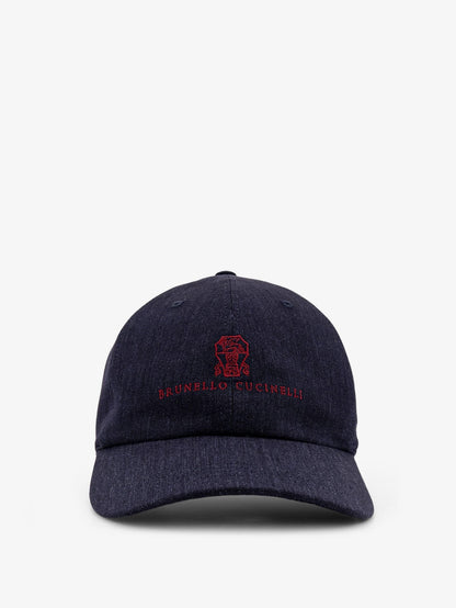 Brunello Cucinelli Denim Hat With Embroidered Logo On The Front
