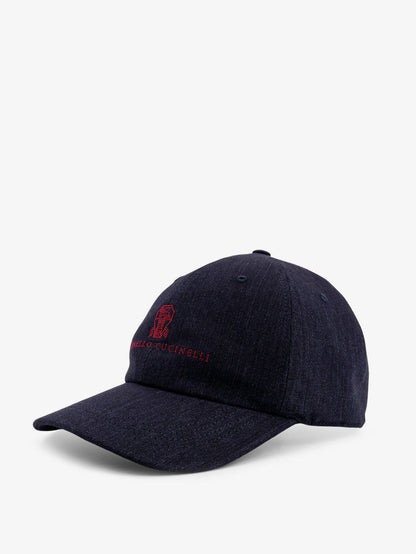 Brunello Cucinelli Denim Hat With Embroidered Logo On The Front