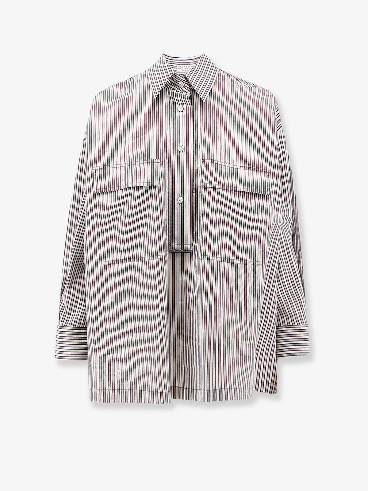 Brunello Cucinelli Cotton and silk blend shirt with striped pattern - White/Light Blue/Burgundy