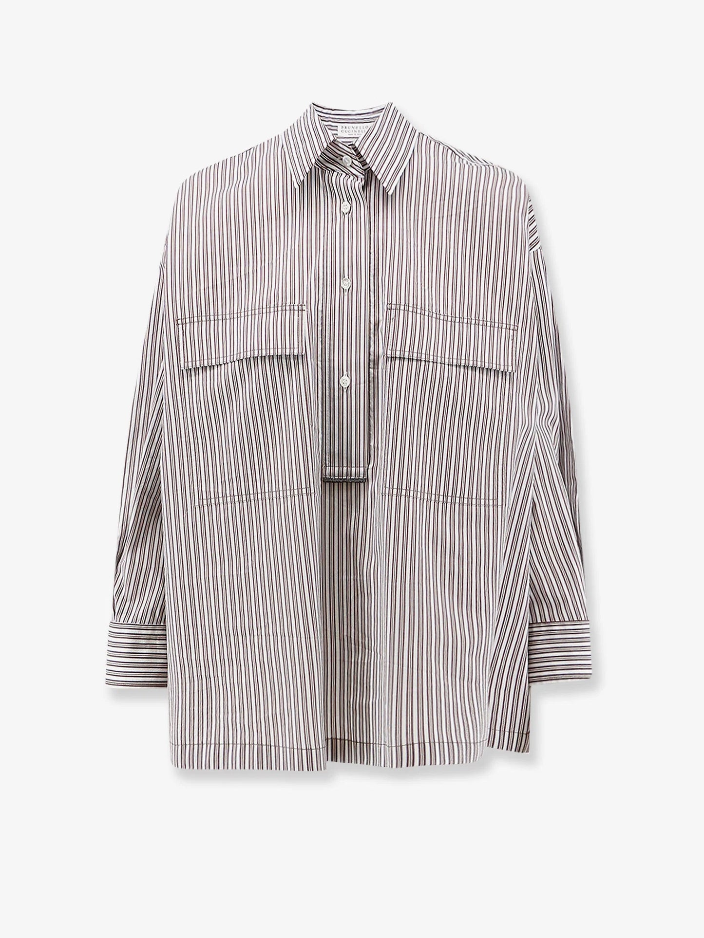 BRUNELLO CUCINELLI - Cotton and silk blend shirt with striped pattern