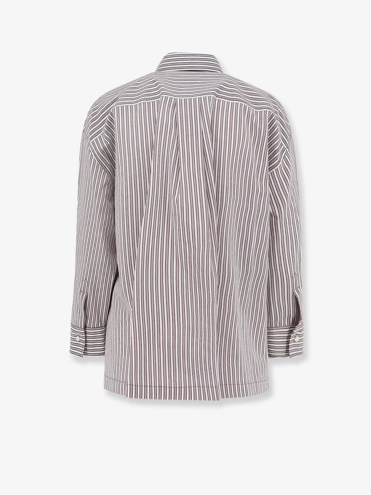 Brunello Cucinelli Cotton and silk blend shirt with striped pattern - White/Light Blue/Burgundy