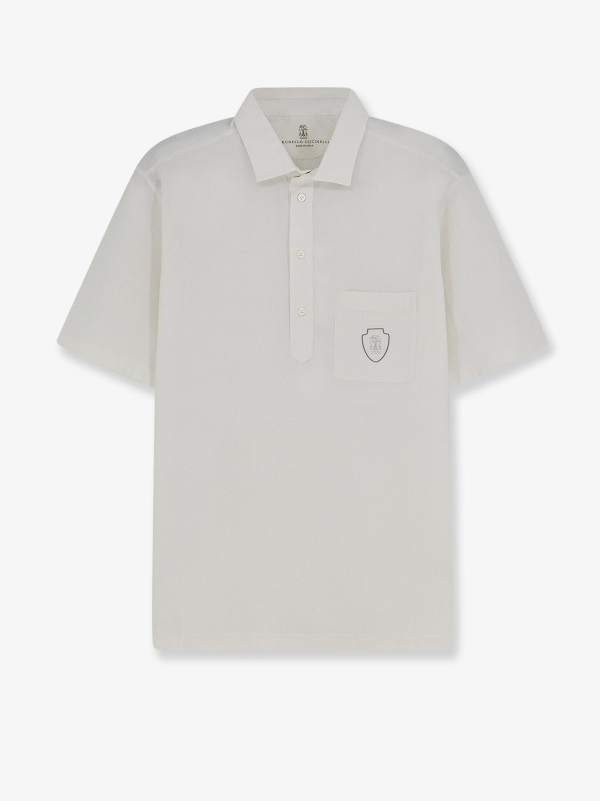 Brunello Cucinelli Virgin wool polo shirt with front logo patch - Biancogrigio