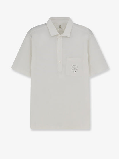 Brunello Cucinelli Virgin wool polo shirt with front logo patch - Biancogrigio