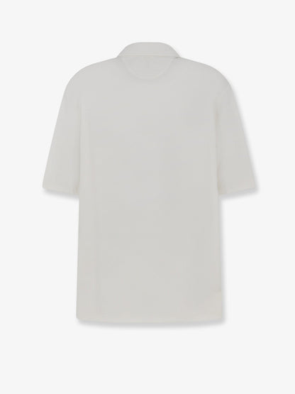 Brunello Cucinelli Virgin wool polo shirt with front logo patch - Biancogrigio