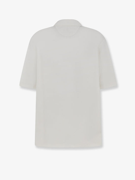Brunello Cucinelli Virgin wool polo shirt with front logo patch - Biancogrigio