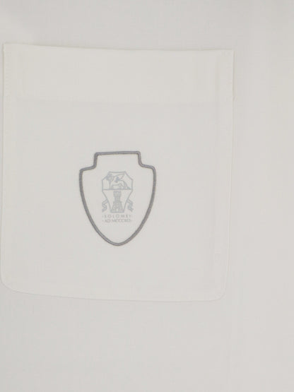 Brunello Cucinelli Virgin wool polo shirt with front logo patch - Biancogrigio