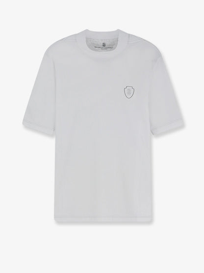 Brunello Cucinelli Technical fabric T-shirt with front logo patch - Bianco