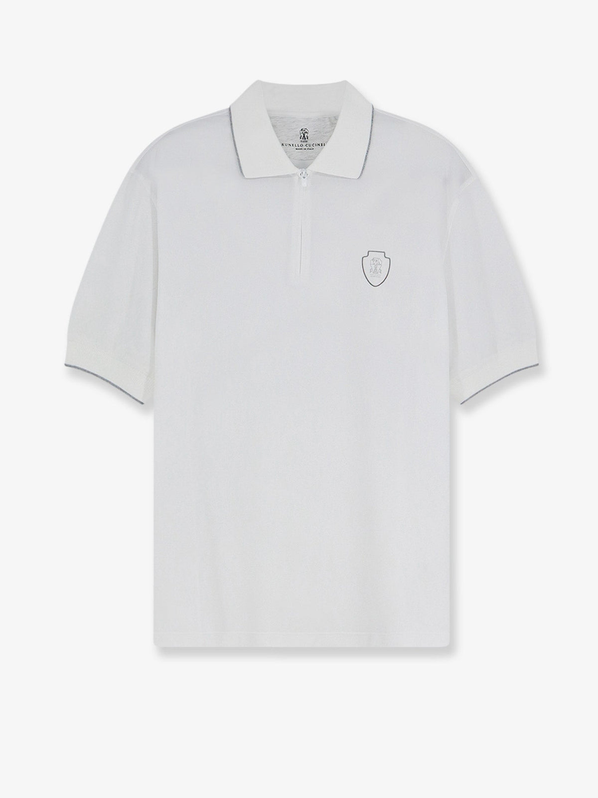 Brunello Cucinelli Technical fabric polo shirt with embroidered logo on the front - Biancoacciaio