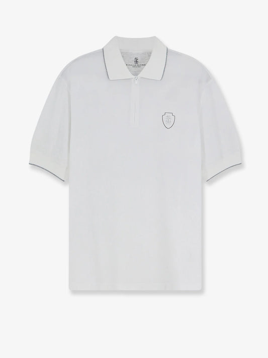 Brunello Cucinelli Technical Fabric Polo Shirt With Embroidered Logo On The Front