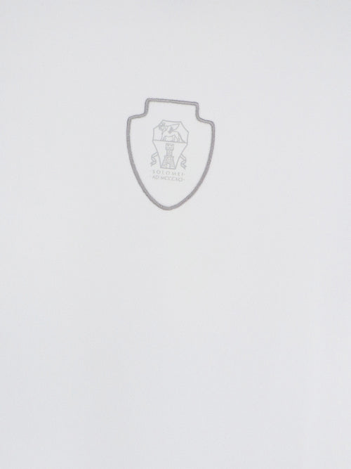 Brunello Cucinelli Technical fabric polo shirt with embroidered logo on the front - Biancoacciaio