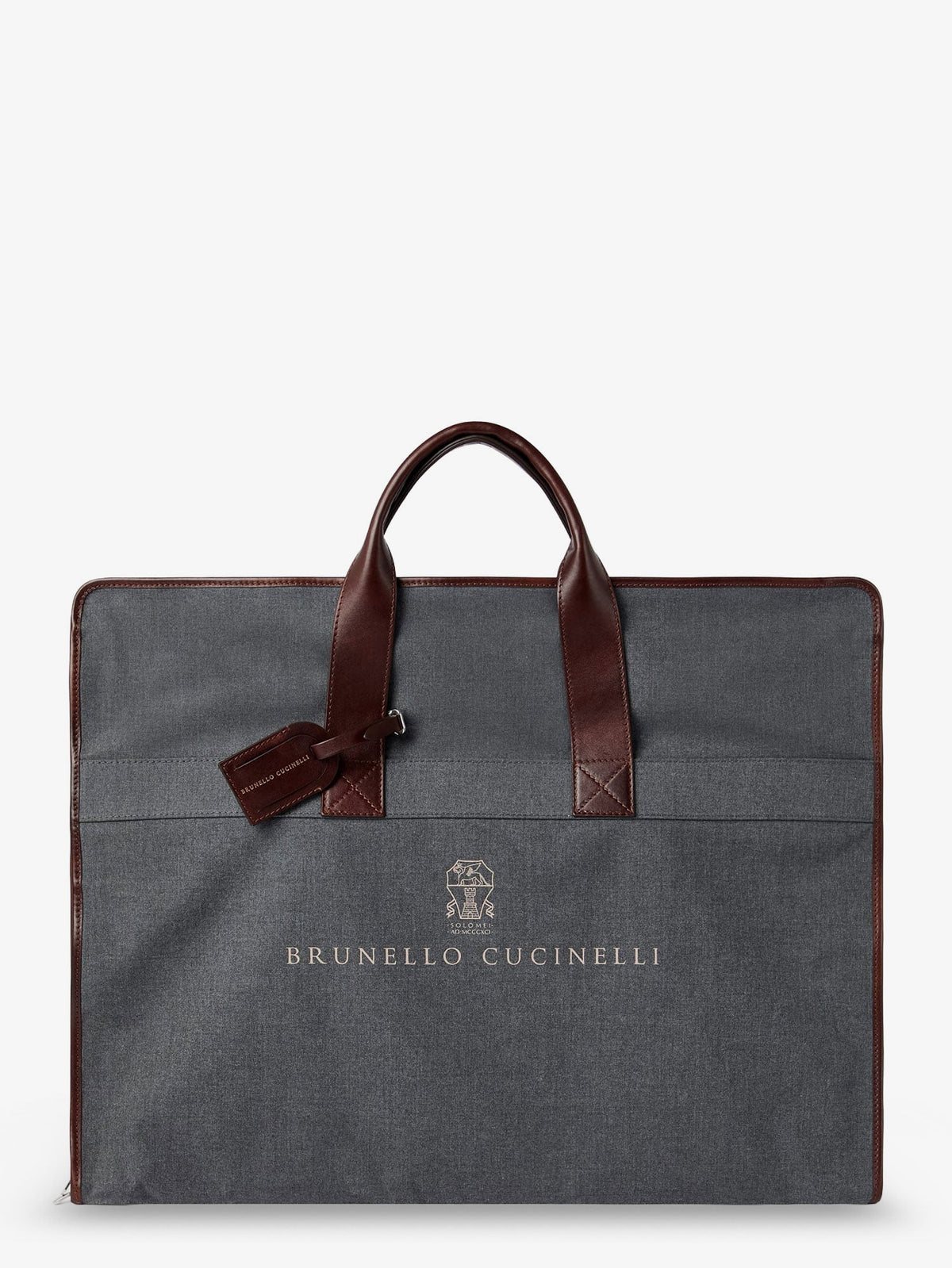 Brunello Cucinelli Technical fabric and leather garment bag - Grigioburgundy