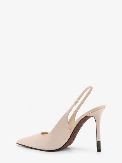 Brunello Cucinelli Leather pumps with Monili detail on the heel - Avorio