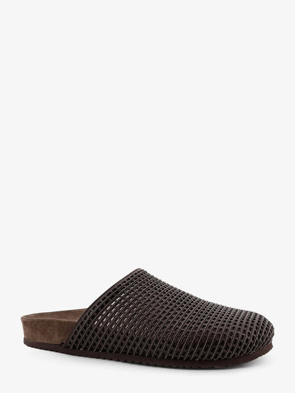 Brunello Cucinelli Leather Sandals With Precious Net Detail