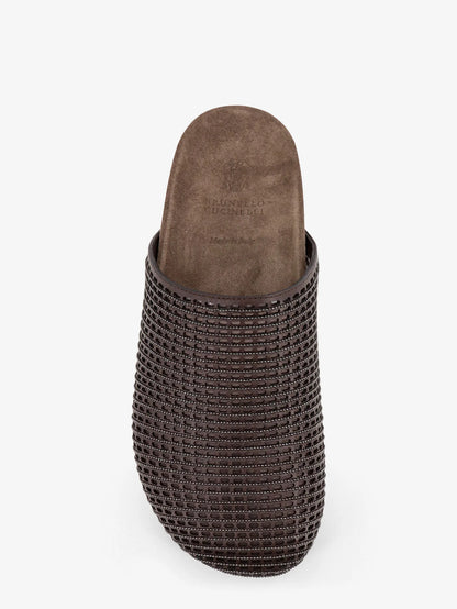 Brunello Cucinelli Leather Sandals With Precious Net Detail