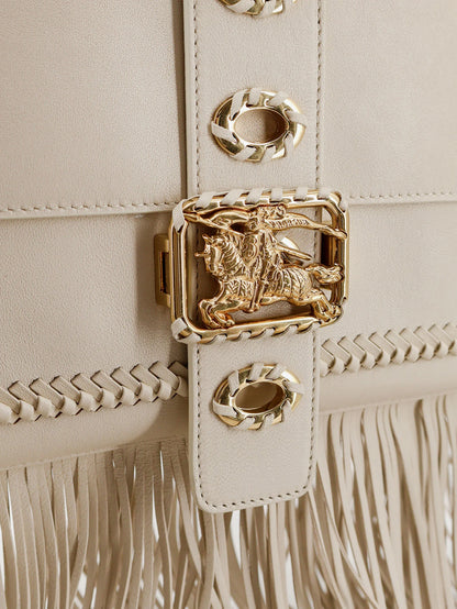 Burberry Rider Leather Handbag With Metal Equestrian Knit Logo