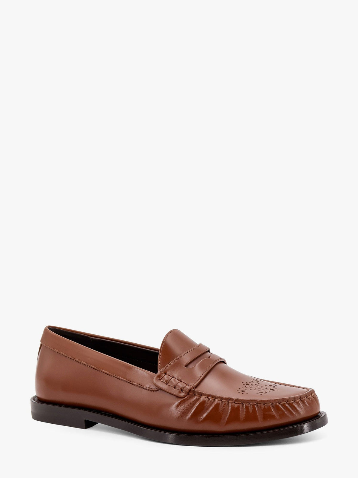 Celine Vivienne leather loafer with perforated triomphe logo - Marrone